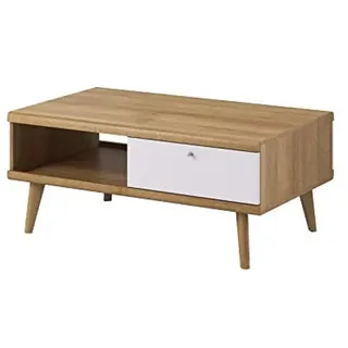 Selsey SCANDI - Couchtisch in Weiß / Sonoma Eiche hell mit Ablage und Schublade, rechteckig, 107 x 67 cm