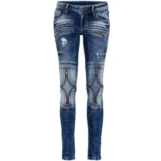 5-Pocket-Jeans CIPO & BAXX "Cipo & Baxx Jeans", Damen, Gr. W26/L34, Länge 34, blau, Obermaterial: 98% Baumwolle CO. 2% Elasthan EL., uni, slim fit, Jeans 5-Pocket-Jeans, mit vielen Applikationen, WD377