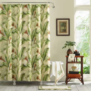 Tommy Bahama Palmiers Duschvorhang, mittelgrün | 183 x 183 cm, mittelschwere Baumwolle, 12 Hakenlöcher, robuste Konstruktion, maschinenwaschbar