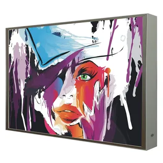CCRETROILUMINADOS Bild mit Holzrahmen, weiß lackiert, beleuchtet mit LED-Licht, Woman Abstract