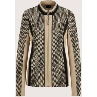 Jackenblazer MADELEINE "Jerseyblazer Moderner Businessblazer mit All-Over-Print", Damen, Gr. 42, beige (beige, schwarz), Obermaterial: 64% Viskose CV. 18% Polyamid PA. 13% Polyester PES. 5% Elasthan EL., Modern, Blazer Jackenblazer, Jersey-Materialmix, Zierbänder
