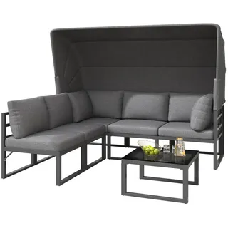Okwish Gartenmöbel-Set 176/65/145 cm grau aus Eisen mit Sonnenschutz , Grau , Metall , Freizeit & Co, Gartenspielzeug, Spielhäuser