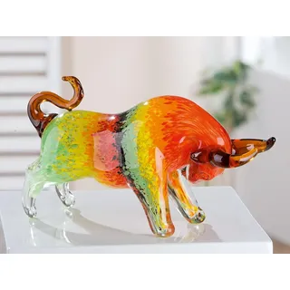 GILDE GLAS art Deko Figur Stier - Tierfigur Skulptur handgefertigt - massives, durchgefärbtes Glas - Geschenk und Dekoration Mehrfarbig Breite 30 cm