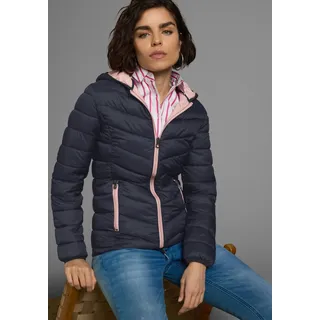 Steppjacke KANGAROOS, Damen, Gr. 32, blau (marine, rosa), Web, Obermaterial: 100% Polyamid. Futter: 100% Polyamid. Wattierung: 100% Polyester, kontrastfarbene Details, unifarben mit Farbeinsatz, figurbetont hüftbedeckend, Jacken Steppjacke, mit Kapuze, figurbetonte Passform, hüftbedeckende Länge