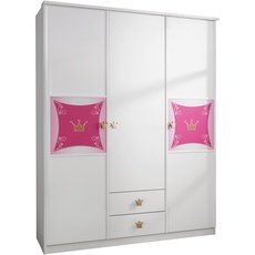 Rauch Möbel Kate Kinderzimmer Mädchenzimmer, Weiß / Motiv Prinzessin, Rosa, Gold, Set bestehend aus Schwebetürenschrank, Bett, Schreibtisch- und Bettschrank, Gesamtmaße BxHxT 326x197x238 cm