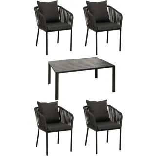 MCW Gartengarnitur Anthrazit, Dunkelgrau 5-teilig-Set , Metall , Gartenmöbel, Gartengarnituren, Gartenmöbel-Sets