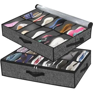 Schuhbox mit transparentem Deckel und Schnalle, 2 Stück, schwarz, 75x60x15 cm - Schwarz
