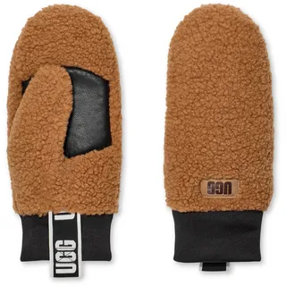 UGG Strickhandschuhe "UGGfluff Mitten With Logo Tape" Fäustlinge aus UGGfluff mit Logo-Tape undHandflächen aus echtem Leder, chestnut