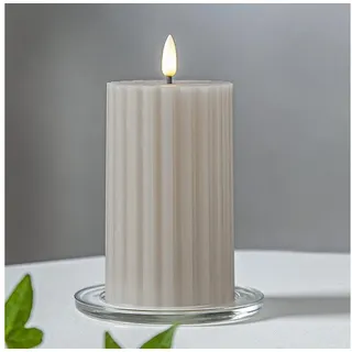 Star Trading LED Pillar Kerze Flamme Stripe 15 cm beige
