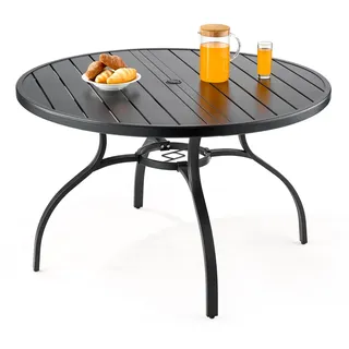 VEVOR Terrassentisch Gartentisch Balkontisch (1200 x 725 mm) aus Kohlenstoffstahl runder Esstisch für Outdoor Hof Terrasse Garten Veranda, wasserfest, mit 38 mm Schirmloch, 68 kg Tragkraft Schwarz