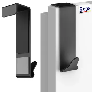 Menz Premium Türhaken zum Einhängen, 6er Set - Einzeln verwendbare Kleiderhaken Tür aus Edelstahl, hochwertige Türgarderobe - Schwarze Haken zum Einhängen, Türhakenleiste mit hoher Tragkraft