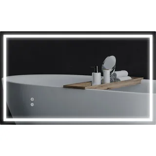 HOMCOM Beleuchteter Badezimmerspiegel mit dimmbarer LED-Beleuchtung, 3 Farbtemperaturen und Anti-Schock-Schicht, 100 x 60 cm, wendbarer rechteckiger Wandspiegel mit Anti-Beschlag, transparent - Transparent