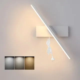 LYTLM Schlafzimmer Wandleuchte Mit Stecker Und Kabel, LED Spiegelleuchte mit Schalter, Nachttischlampe Dimmbar Innen Leselampe Badezimmer Wandlampe Kinderzimmer Wandbeleuchtung 330° Drehbar 6W (Weiß)...