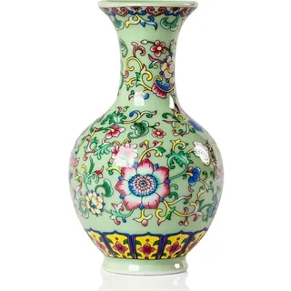 Qinlang 15,2 cm kleine grüne Blumenvase für Heimdekoration, Keramikvase für Blumen, Begonienvase