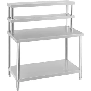 Royal Catering RCAT-120/60-H Arbeitstisch Edelstahl 120 x 60 cm Arbeitsfläche 175 kg Tragkraft Ablage Aufsatzbord höhenverstellbare Füße Edelstahltisch