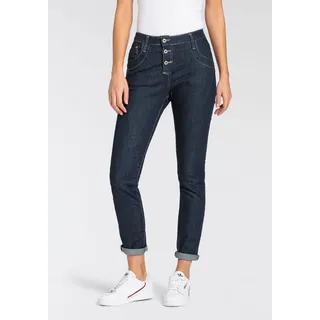 5-Pocket-Jeans PLEASE JEANS, Damen, Gr. XS (34), N-Gr, blau (dk blau), Denim/Jeans, Obermaterial: 98% Baumwolle, 2% Elasthan, Abriebeffekte, figurbetont, Jeans 5-Pocket-Jeans, Sichtbare Knopfleiste