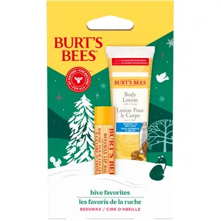 Burt’s Bees Geschenkset für Lippen & Körper, Bienenwachs-Lippenbalsam und Mini-Milch & Honig-Körperlotion, Hive Favorite Limited Edition