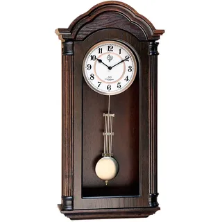 JVD N9353.1 Wanduhr Quarz mit Pendel Holz nussbaum farben Pendeluhr mit Melodie