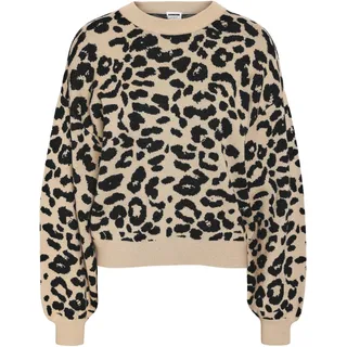 Noisy May Strickpullover NOISY MAY "NMCHARLOTT L/S O-NECK KNIT FWD NOOS", Damen, Gr. L, braun (nomad pattern:schwarz leo), Strick, Obermaterial: 52% Viskose, 28% Polyester, 20% Nylon, gemustert, taillenbedeckt, Rundhals, Pullover Strickpullover