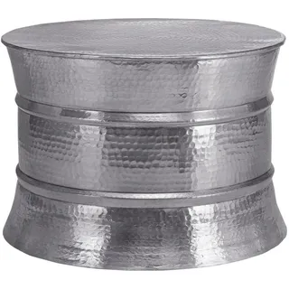 Womo-Design Couchtisch rund Ø62x33 cm Silber aus Aluminium Hammerschlag Design , Metall , 62x33x62 cm , Wohnzimmer, Wohnzimmertische, Couchtische