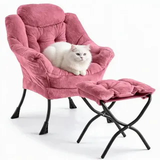 IDEALHOUSE Bequemer Samt-Sessel mit Hocker, Loungesessel | Verstellbare Rückenlehne, Seitliche Tasche, Abnehmbarer Fußhocker–Modernes Lese-&Fernsehsessel Set, Dutch Velvet