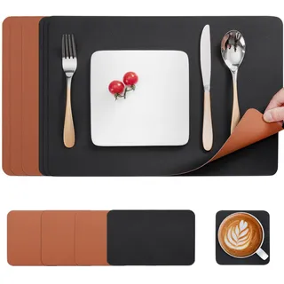 Myir JUN Tischsets abwaschbar doppelseitige Leder Platzsets abwaschbar | 6er Set Tischsets und Untersetzer Platzdeckchen abwaschbar rutschfest umkehrbar Tischsets Lederoptik Untersetzer Teller
