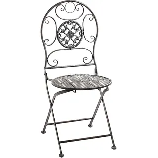 Kobolo Metallstuhl Gartenstuhl Vintage Nostalgie Stuhl - Metall grau 91cm klappbar - Gartenmöbel Garnitur Balkonstuhl Dekoration Garden chair Balcony - Grau