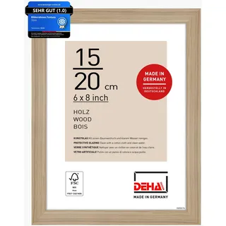 DEHA Design Bilderrahmen, 15 x 20 cm, Holz, Eiche, Fotorahmen zum Auftstellen im Hoch- & Querformat, bruchsicheres Kunstglas, Fontana