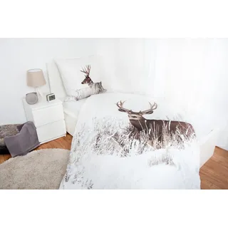 Hirsch Bettwäsche Set Winterlandschaft 2tlg. 135x200 cm 100% Baumwolle