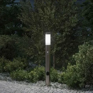 vidaXL Pollerleuchte mit Sensor&Steckdose 80 cm Edelstahl IP44 - Silber