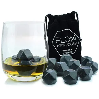Whisky Stones Eiswürfelsteine aus Granit, wiederverwendbar 9 x Polished Diamond Whisky Stones grau