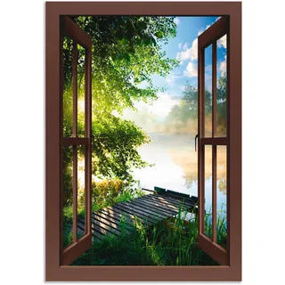 Artland Wandbild »Fensterblick Angelsteg am Fluss« Fensterblick 1 Stk. tlg. als Alubild, Leinwandbild, Poster in verschied. Größen, braun
