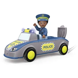 Toddys by siku 0148, Tom Trusty, 3-teiliges Polizeiauto mit Licht und Sound, Zusammensteckbar, Inkl. beweglicher Spielfigur, Hochwertiger Schwungradmotor, Blau/Grau, Ab 12 Monaten