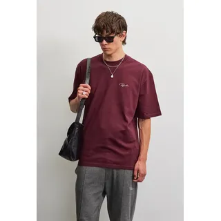 T-Shirt PEGADOR "Pike Oversized Tee", Herren, Gr. S, rot (washed dunkelrot beige), Single Jersey, Obermaterial: 100% Baumwolle, bedruckt, oversize normal, Rundhals, Shirts T-Shirt, Baumwolle, oversize