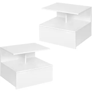WOLTU 2er Set Nachttisch hängend, schwebender Nachtschrank mit Schublade, Wandregal Nachtkommode, offenem Fach, 40x31x35 cm, Nachtkonsole, Wandschrank, aus Holzwerkstoff, weiß, NTS03ws-2