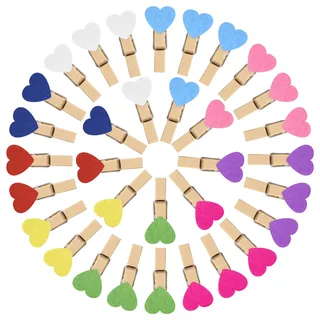 Vicloon Wäscheklammern aus Holz, 90 x Liebe Bunte Holzklammern, 3.5cm Holzwäscheklammern, Nachhaltige Deko Klammern, Gelten Holzklammern zum Basteln, Fotowand und Verpackung Gastgeschenk