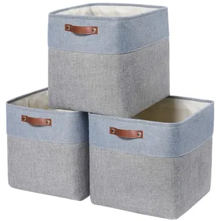 Mangata Aufbewahrungsbox Stoff, 33x38x33cm Aufbewahrungskörbe aus Stoff(Grau Blau, 3er-Pack)