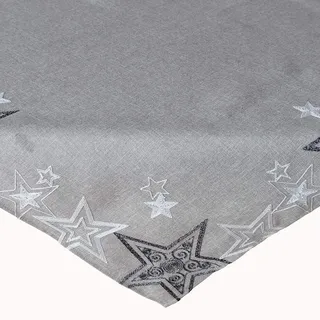 Raebel OHG Mitteldecke Stickerei Sterne Schneesterne Mitteldecke Weihnachten Deko Weihnachtstischdecke (grau-Silber, 85 x 85 cm)