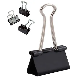 D.RECT Foldbackklammern - Foldback Klammern Verpackung 12 Stück 32mm - Vielzweckklammern, Metall Binder Clips für: Notizen, Briefpapier - Büroklammern Gross, Schwarz