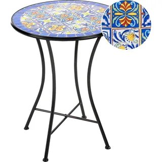 BELIANI Balkontisch Schwarz u. Blau Eisen ø 60 cm Rund Keramik Mosaik Französisch Romantisch für 2 Personen Garten Outdoor Terrasse Ausstattung Möbel - Schwarz, Blau