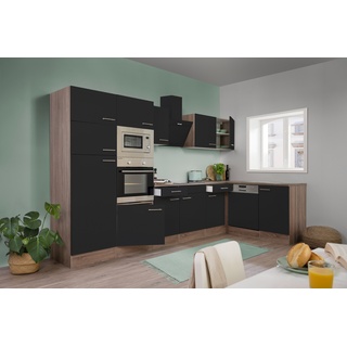 Respekta Winkelküche Oliver L-Form 340 x 172 cm E-Geräte schwarz seidenglanz/eiche york nachbildung