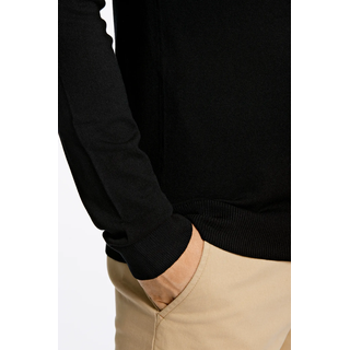Strickpullover LINDBERGH, Herren, Gr. M, schwarz, Strick, Obermaterial: 80% Viskose, 20% Nylon, bestickt, unifarben, slim fit hüftbedeckend, Rundhals, Bündchen, Pullover Strickpullover, mit Logo-Stickerei