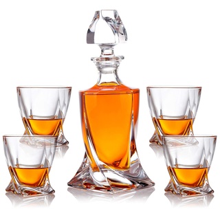 5-tlg Whisky-Set Karaffe Trinkgläser - Geschenk-Set aus Glas - Whiskey Dekanter 800ml mit 4 Whiskygläser 300ml für Rum, Scotch, Cognac - Männer Geschenk - mit Geschenkbox