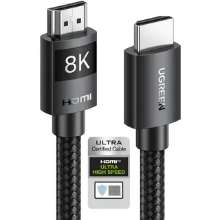 UGREEN HDMI 2.1 Kabel 10K 8K 60Hz 4K 120Hz 144Hz HDMI 8K Kabel 48Gbit/s High Speed Ethernet Ultra HD eARC HDR 10+ HDCP Dolby Vision VRR kompatibel mit TV/PS5/PS4/ Xbox-Serie X/Monitor (3M)