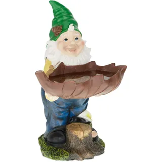 Relaxdays Gartenzwerg mit Vogeltränke 36 cm Bunt