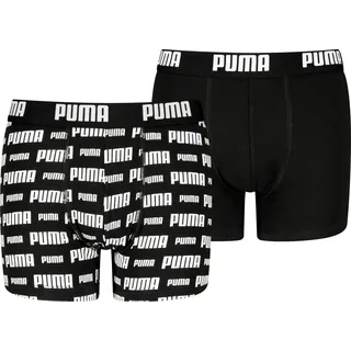 Boxershorts PUMA "PUMA BOYS EVERYDAY LOGO PRINT BOXERS 2P", Jungen, Gr. 158/164, schwarz (schwarz, bedruckt), Jersey, Obermaterial: 95% Baumwolle, 5% Elasthan, bedruckt, unifarben, normal, Unterhosen Boxershorts, mit breitem Logobund