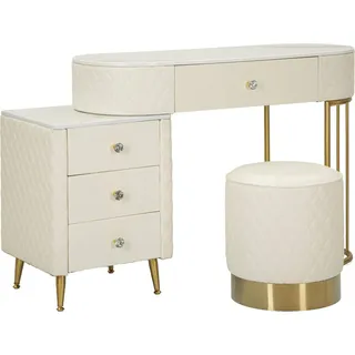 Frisiertisch Taquari, Schminktisch, Schminkstation, Konsolentisch, 120x40 h75 cm, Weiß und Gold - Weiß