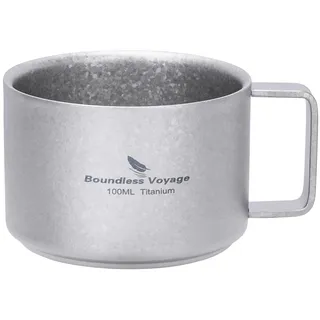 iBasingo 100ml Titanbecher Mini Camping Espressobecher, Silber Ti3085D | Ultraleichter Doppelwandig Espressotasse mit Griff, Rostfrei Kleiner Kaffeebecher für Wandern Trekking Picknick Trekking