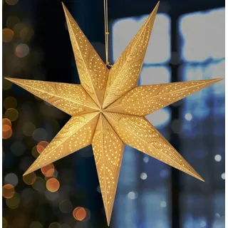 Brubaker 60 cm Papier Weihnachtsstern zum Aufhängen - Adventsstern - 3D Papierstern mit E14 Fassung - Hängende Weihnachtsdeko Leuchtstern mit 3,5 m Kabel - Gold