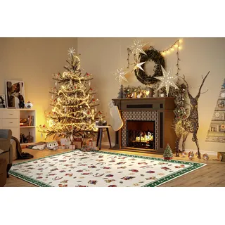 Villeroy & Boch Design Teppich Nostalgic - Toy's Delight - Christbaum Decke, Weihnachten Tannenbaum & Weihnachtsbaum für Wohnzimmer, Schlafzimmer, Esszimmer, Flur - Grün Multifarben, 160x230 cm